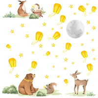 1 x Brand New SUPERDANT Watercolor Woodland Animals Wall Stickers Moon Kongming Lantern Removable Vinyl Peel and Stick Wall Decals Art Pictures Decorations Decor for Bedroom Living Room Mural - RRP €22.8