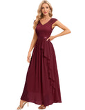 1 x RAW Customer Returns Gardenwed evening dress elegant for wedding V-neck lace cocktail dress women s short sleeve ball dress with ruffles party prom dress long festive dress burgundy 2XL - RRP €63.29