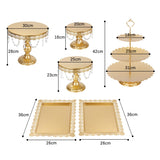 1 x RAW Customer Returns Snowtaros 6 Pieces Vintage Round Cake Stand, Dessert Serving Plate, 3 Tier Metal Cake Stand with Crystal Beads, Party Wedding Decoration Gold-6pcs  - RRP €87.99