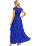 1 x RAW Customer Returns Gardenwed evening dress elegant for wedding V-neck lace cocktail dress women short sleeve ball gown with ruffles party prom dress long formal dress royal blue M - RRP €66.99