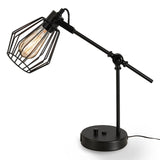 1 x RAW Customer Returns ENCOFT Table Lamp Black Dimmable Vintage Table Lamp E27 Metal Retro Industrial Desk Lamp with Lampshade Bedside Lamp with 2 USB Ports - RRP €19.82