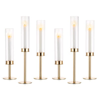 1 x RAW Customer Returns NUPTIO Candlestick Glass Cylinder for Candles Gold 6 Pieces Wedding Candle Holder Glass Taper Candles Metal Large Bottomless Cylinder Candles Lantern Party Table Centerpiece Dining Room Decoration - RRP €59.98