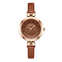 1 x RAW Customer Returns JewelryWe Women s Leather Analog Quartz Round Simple Watch with Slim Strap 3 ATM Waterproof Gift for Ladies Brown Strap - RRP €52.8