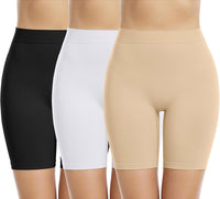 2 x RAW Customer Returns Memoryee 3 Pieces Boxer Shorts Women Anti-Chafing Seamless Elastic Underskirt Pants Short Leggings for Yoga and Cycling Black Beige White-3Pack XL - RRP €45.52