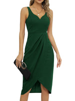 1 x RAW Customer Returns Missufe Women s Elegant Cocktail Party Dress Rockabilly Bodycon Vintage Wrap Dress, Dark Green, XXL - RRP €48.99