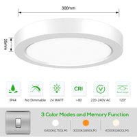 1 x RAW Customer Returns ALUSSO LED ceiling light 24W, 30CM LED ceiling lamp flat round, IP44 bathroom lamp, 3 colors switchable warm white 3000K neutral white 4000K cold white 6400K for bathroom living room bedroom kitchen - RRP €23.99