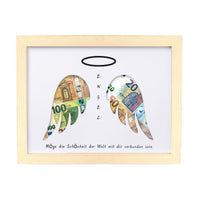 40 x Brand New Finabol Baptism Gifts for Girls Personalized Money Gift Wings Boys Communion Confirmation Money Gift Ready Framed for Real Wood Wooden Frame Picture Frame DIN A5 Angel Natural  - RRP €816.0