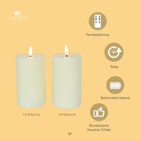 1 x RAW Customer Returns LUCOZA Set of 2 Flickering Flameless LED Candles with Timer and Remote Control for Indoor Use, 5 Battery Operated LED Real Wax Candles, Realistic Pillar Candle with 3D Wick, Cream - RRP €20.16