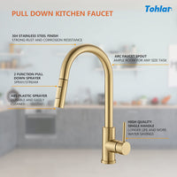 1 x RAW Customer Returns Tohlar low pressure kitchen faucet gold, low pressure kitchen faucet with pull-out shower, mixer taps for kitchen modern stainless steel sink faucet - RRP €80.66