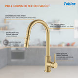 1 x RAW Customer Returns Tohlar low pressure kitchen faucet gold, low pressure kitchen faucet with pull-out shower, mixer taps for kitchen modern stainless steel sink faucet - RRP €80.66