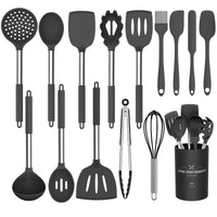 1 x RAW Customer Returns Umite Chef Kitchen Utensil Set 15 Pieces Silicone Heat Resistant Non-Stick BPA Free Stainless Steel Handle Spatula Spoon Tongs Whisk Cookware - RRP €30.99