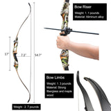 1 x RAW Customer Returns D Q Recurve Bow Bow and Arrow Set 56 Inch Longbow Right Hand Aluminum Alloy Riser 30-50lbs Hunting Bow for Adults Sports Bow Camouflage, 30lb  - RRP €185.99