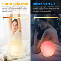 1 x RAW Customer Returns ARTINABS Wake up Light, Bedside Alarm Clock Light with Sunrise and Sunset Simulation, LED Night Light with FM Radio Snooze Function, Digital Alarm Clock Light for 20 Brightness Levels and 11 Colors - RRP €35.4