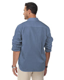 1 x Brand New HMIYA Men s Cotton Linen Shirt Long Sleeve Button Down Regular Fit Stand Collar Shirt, Blue, L - RRP €29.99