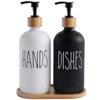 1 x RAW Customer Returns Glass Soap Dispenser Set, BIKALAN 475ml Soap Dispenser Black and White Bathroom Set with Tray, Shampoo Lotion Hand Soap Dispenser for Kitchen Worktop - RRP €15.12