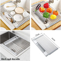 2 x Brand New OTAVILEM Countertop Dish Drainer, Space-saving Sink Dish Drainer Folding Stainless Steel Dish Drainer Kitchen Cutlery Drainer for Drying Fruit, Vegetables and Dishes, 43x33cm - RRP €45.6