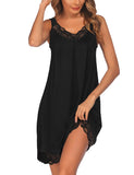 1 x RAW Customer Returns Ekouaer Women s Nightdress Sleeveless Chemise Sleepwear Sexy Loose Full Slips Lace Negligee V-Neck Sleepwear Soft Jersey Lingerie Black L - RRP €19.15