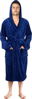 1 x RAW Customer Returns NY Threads Men s Hooded Bathrobe, Soft Fleece, Men s Dressing Gown, Nightwear Bathrobes, Navy, XL - RRP €33.99