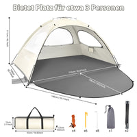 1 x RAW Customer Returns MoopGou beach tent, portable beach tent for 2-4 people, baby beach tent with UV protection 50 , beach tent with 3 ventilated windows, quick assembly, easy to carry umbrella beach tent white  - RRP €48.99