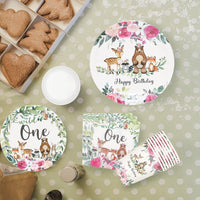 4 x Brand New Amycute Jungle Animal Theme Tableware, 16 Guests Paper Plates Cups Napkins Banner 1 Year Children s Birthday Decorations - RRP €86.48