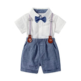 1 x RAW Customer Returns Volunboy Baby Boys Suit Set Clothing Shirt with Bow Tie Suspender Shorts Romper Suit White 6-9 Months Size 66  - RRP €31.99