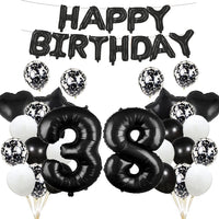 6 x Brand New 38th Birthday Balloon Decoration Black 38 Balloons Happy 38th Birthday Party Supplies Number 38 Foil Mylar Balloons Latex Balloon Gifts for Girls Boys Women Men - RRP €42.24