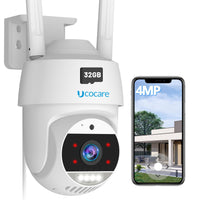 1 x RAW Customer Returns UCOCARE 4MP outdoor surveillance camera WiFi with SD card 32G 1 piece , 360 PTZ camera surveillance outdoor, automatic tracking, 24 7 recording, color night vision, IP67, 2-way audio - RRP €55.45