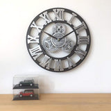 1 x RAW Customer Returns HAITANG Large wall clock in vintage style, black wall clock round, metal silent non-ticking battery operated, 45CM Roman numerals, clocks for living room, bedroom, kitchen decoration - RRP €41.72