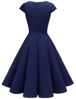 1 x RAW Customer Returns Homrain 1950s Vintage Retro Cocktail Dresses Women Short Sleeve Rockabilly Dresses Party Evening Dresses Swing Pleated Skirt Navy XS - RRP €34.81