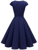 1 x RAW Customer Returns Homrain 1950s Vintage Retro Cocktail Dresses Women Short Sleeve Rockabilly Dresses Party Evening Dresses Swing Pleated Skirt Navy XS - RRP €34.81