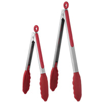 1 x RAW Customer Returns Heat Resistant Silicone Kitchen Tongs U-Taste 315 Heat Resistant Cooking Tongs Set with Tightly Sealed Non-Stick Rubber Tips and Silicone Coated Stainless Steel Handle for Serving 23 30 cm, Red  - RRP €19.96