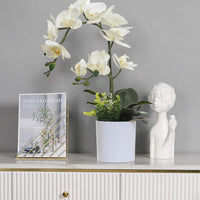 1 x RAW Customer Returns Olrla 43cm White Artificial Orchid Flower in White Pot, Artificial Flower Phalaenopsis with Planter for Home, Office, Wedding Decoration - RRP €23.59