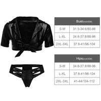 1 x Brand New KFLY PU Patent Leather Corset Dress Set, Ladies Latex Catsuit Woman Sexy Suspenders Lingerie Deep V Leotard Crossed Shoulder Straps for Women Schoolgirl - RRP €19.2