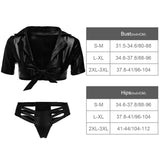 1 x Brand New KFLY PU Patent Leather Corset Dress Set, Ladies Latex Catsuit Woman Sexy Suspenders Lingerie Deep V Leotard Crossed Shoulder Straps for Women Schoolgirl - RRP €19.2