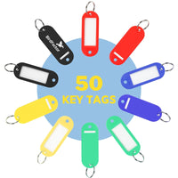 1 x RAW Customer Returns Pack of 50 key rings that can be labelled with labels 5 colours, plastic box with extra labels, key pendants and key tags with ring also for pets, luggage or USB sticks - RRP €8.66