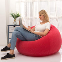 1 x RAW Customer Returns LONEEDY Inflatable Chair Sofa, Inflatable Seat Gaming Lounger, Indoor Outdoor Camping Garden Stylish Soft Plush Fabric for Adults Kids Single Spherical Red  - RRP €29.33