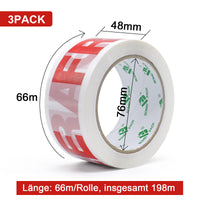 1 x RAW Customer Returns BOMEI PACK 6 rolls parcel tape fragile adhesive tape packing tape packaging tape cardboard tape 66mx48mm red fragile packaging material for parcels and cardboard packing tape with high adhesive strength - RRP €17.14