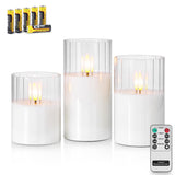 1 x RAW Customer Returns Rhytsing 3 white LED candles in a glass with timer function, ribbed glass flameless candles with remote control and batteries included, H 10 12.5 15cm - RRP €24.99