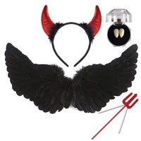 3 x Brand New BARVERE devil costume women, carnival costume women set with black angel wings, devil horns, demon teeth and demon trident, women s carnival costumes carnival cosplay Halloween party - RRP €46.38