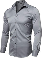 1 x Brand New Gdtime Men s Non-Iron Shirt Long Sleeve Slim Fit Plain Casual Wrinkle-Resistant Shirts Grey,XL - RRP €39.99