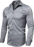 1 x Brand New Gdtime Men s Non-Iron Shirt Long Sleeve Slim Fit Plain Casual Wrinkle-Resistant Shirts Grey,XL - RRP €39.99