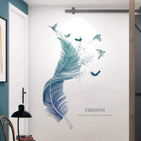 1 x RAW Customer Returns WandSticker4U - Wall sticker FEATHER in blue I Murals 72x124 cm I Wall tattoo living room modern sayings bird I Wall decoration for kitchen, bedroom, bathroom, hallway, furniture sticker LARGE - RRP €14.02