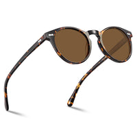 1 x RAW Customer Returns Carfia Sunglasses Polarized UV400 Protection Vintage Eyewear for Driving Travel, Round, Brown - RRP €29.75