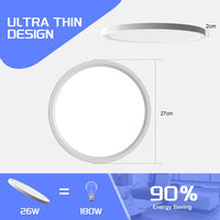 1 x RAW Customer Returns OTREN LED ceiling light flat round, 26W 6500K ceiling lamp panel IP44 bathroom lamp modern ultra thin lamp for bedroom kitchen living room hallway balcony basement, 27CM - RRP €19.99