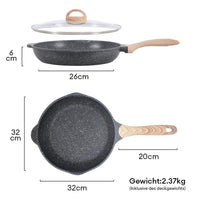 1 x RAW Customer Returns JEETEE frying pan 32 cm with glass lid, induction pan with non-stick coating, granite pan cookware omelette pan with heat-resistant handle, suitable for all stove types - RRP €45.99