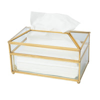 1 x RAW Customer Returns SLHEQING Facial Tissue Box Glass Paper Tissue Box Gold Tissue Box Living Room Napkins Coffee Table Storage Box - RRP €25.98