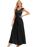 1 x RAW Customer Returns Gardenwed evening dress elegant for wedding V-neck lace cocktail dress women short sleeve ball gown with ruffles party prom dress long formal dress Black L - RRP €59.99