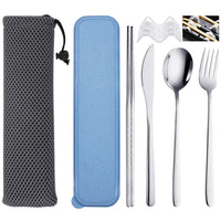 1 x RAW Customer Returns SITAKE 4 Piece Portable Cutlery Set Made of Stainless Steel, Reusable Camping Cutlery with Storage Case and Bag, Chopsticks with Knife Fork Spoon for Office, School, Travel Color-D  - RRP €20.0