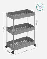 1 x RAW Customer Returns SONGMICS rolling cart, kitchen trolley with 3 levels, kitchen shelf, niche shelf on wheels, narrow, bathroom shelf, space-saving, for bathroom, kitchen, cutout design, 40 x 22 x 60 cm, gray KSC009G01 - RRP €22.99