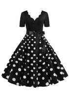 1 x RAW Customer Returns Yming Women s Vintage Swing Party Dresses Flowing Midi Dresses Festive Wedding Dress V-Neck Dresses Black S - RRP €23.18